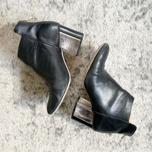 Calvin Klein Black Leather Ankle Boots with clear heels